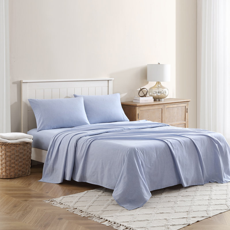 Queen Blue Melange Polyester Percale Sheet Set