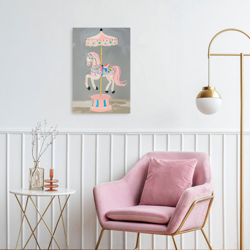 «Pink Carousel Horse Dreamy Playful Whimsical Horse», reproduction d'art murale, H 24 po x l 16 po