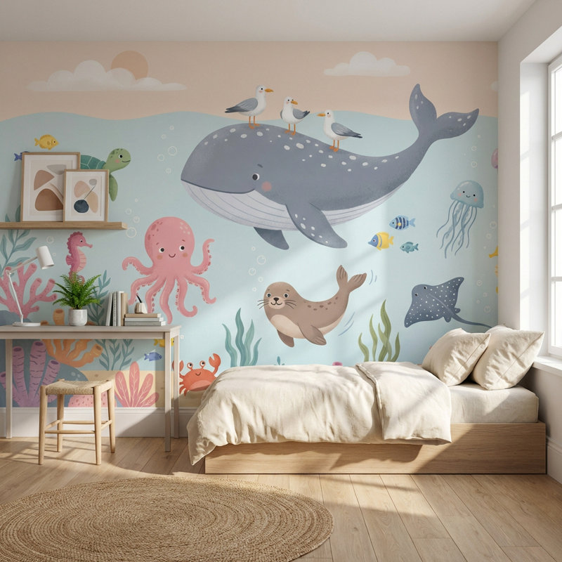 Murale sous-marine de créatures sous-marines, Non tissé non collé, 200 po x 120 po