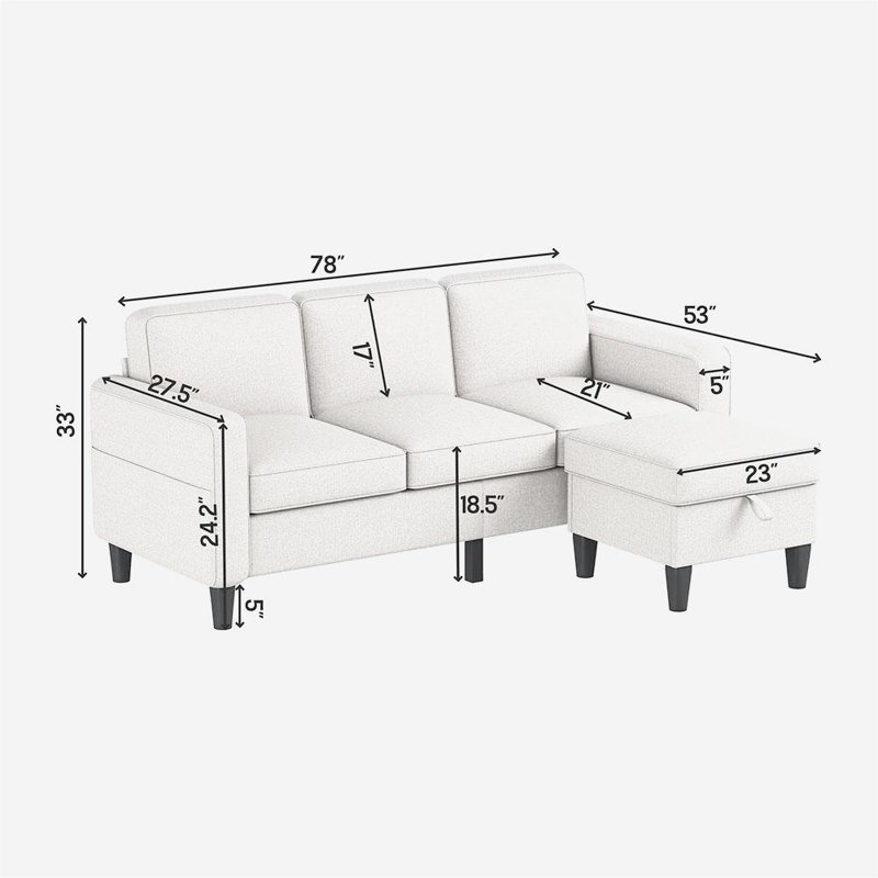 Sofas for families, apartments, dorms, bonus rooms, compact Spaces with lounge lounges, Beige Linen Blend