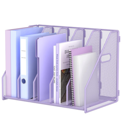 5-Vertical-Compartment Metal Desk Magazine Holder
