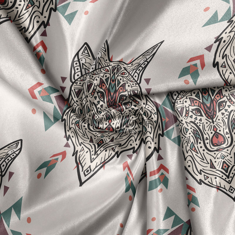 Rustic curtain, wolf pattern, multi -colored