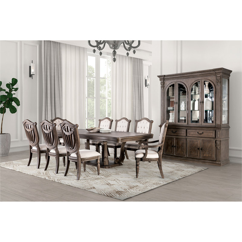 Ensemble de salle à manger en chêne vieilli 9 pièces avec table de salle à manger Vintage Luxury, 9 pièces : table, 8 chaises