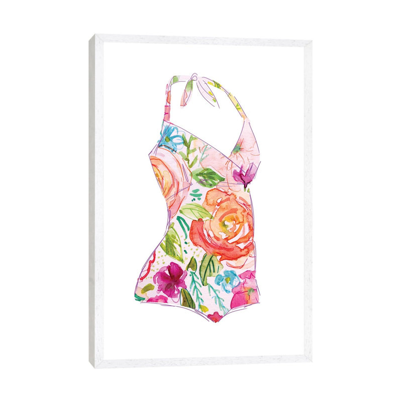 Tropical Swimwear I by Carol Robinson - Painting on Canvas, 66.04 cm H x 45.72 cm W, White Framed