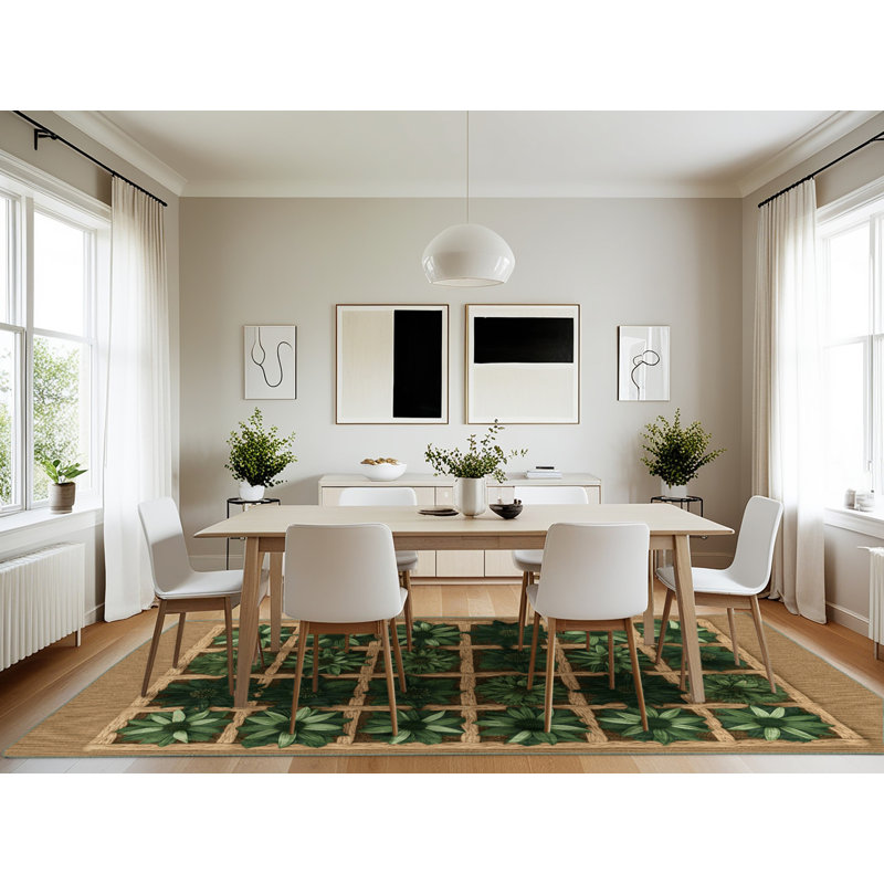 Machine Washable Nature Green Area Rug, Rectangle 7' x 10'