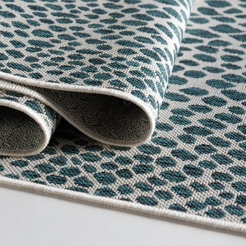 Teal and Ivory Rectangular Outdoor Area Rug, 6' x 9'