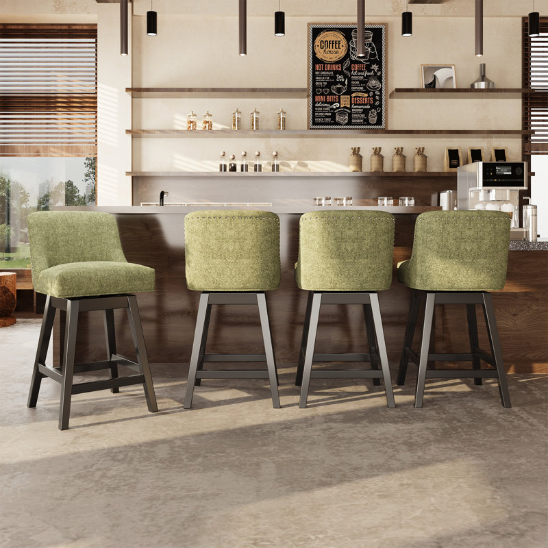 360°Bar Counter Stool with Solid Wood Frame, Green