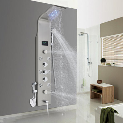 Shower Panel Tower System,7-Function Shower Wall Panel, LED Rain Waterfall Shower Column Head,Shower Tower Panel With full Body Shower System Tub Shower With Bidet