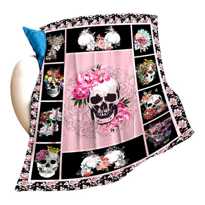 CozyRose Sugar Skull Fleece Throw - Super Soft Warm Skeleton Blanket, Perfect Plush Bedding for Couch, Sofa, or Bed, 50"x40""