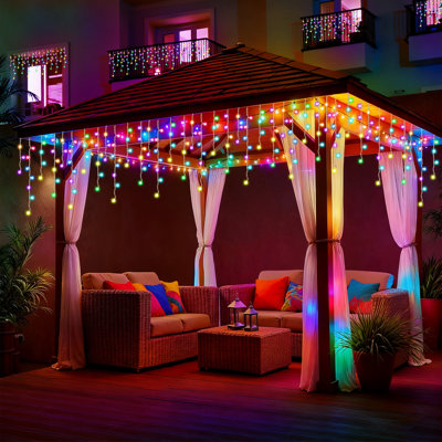 RGB Multi-Color Twinkle String Lights for Outside, 43 Modes Remote Control, 180 LEDs 15FT Christmas Hanging Lights, Holiday Presets, Plug In