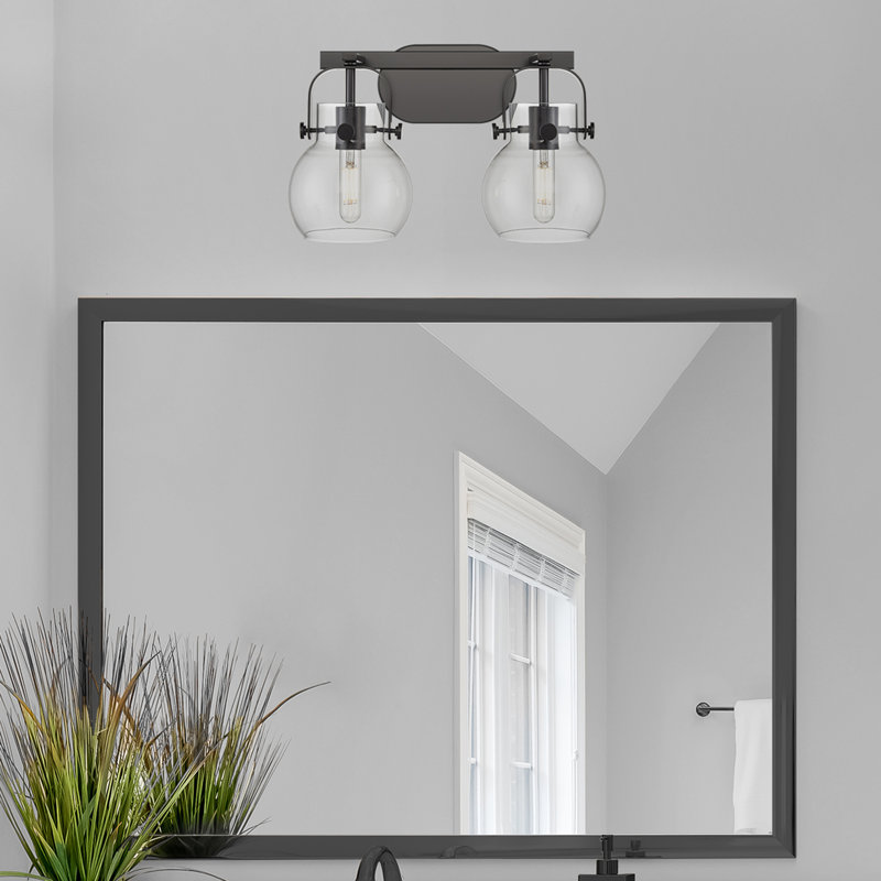 Éclairage pour meuble-lavabo mural 6 po Shueyville, Transparent, Noir mat, Deux lumières
