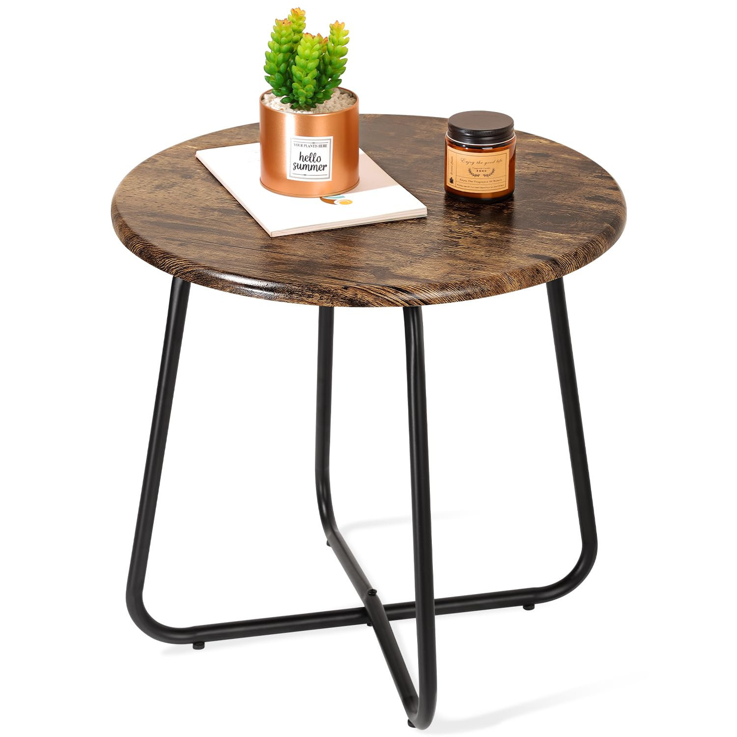 Hokku Designs Round Outdoor End Table - Anti-Rust Metal Side Table For ...