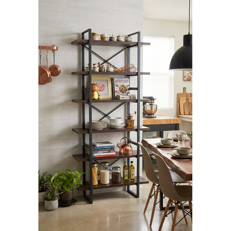 Étagère à livres en acier H 85 po x l 35,43 po Springs, (6 tablettes) H 85 po x l 43 po x P 13 po, Noir / brun