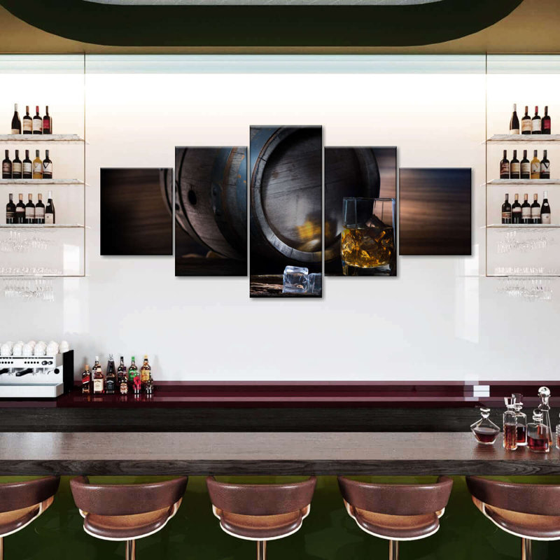 Whiskey Barrel - Ensemble de 5 reproductions sur toiles tendues, H 15 po x l 36 po x P 1 po