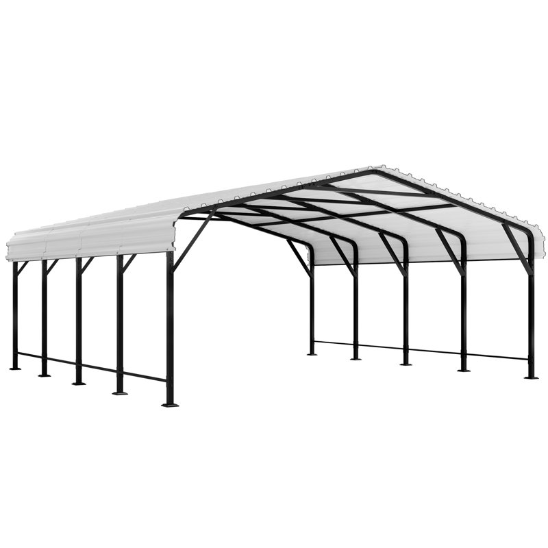 20 Ft. W X 20 Ft. D Heavy Duty Carport With Galvanized Steel Roof, White