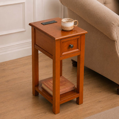 Table de bout avec tiroir et tablette, style mission, placages et fabrication en bois de couleur noyer pour le salon et la chambre à coucher