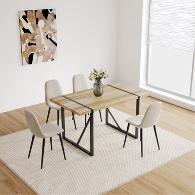 Ensemble de 4 tables de salle à manger en bois aggloméré de 55 po et 4 chaises de salle à manger modernes en bois aggloméré, base et pieds en métal