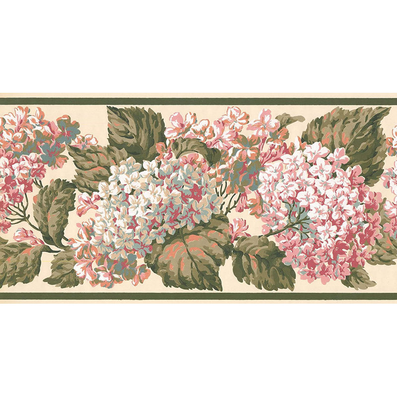 Bordure de papier peint à motif de fleurs élégantes avec feuilles de plantes L 15 pi x l 10,25 po