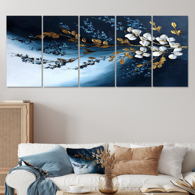 Fougères dorées et bleues au clair de lune, ensemble d'art sur toile II