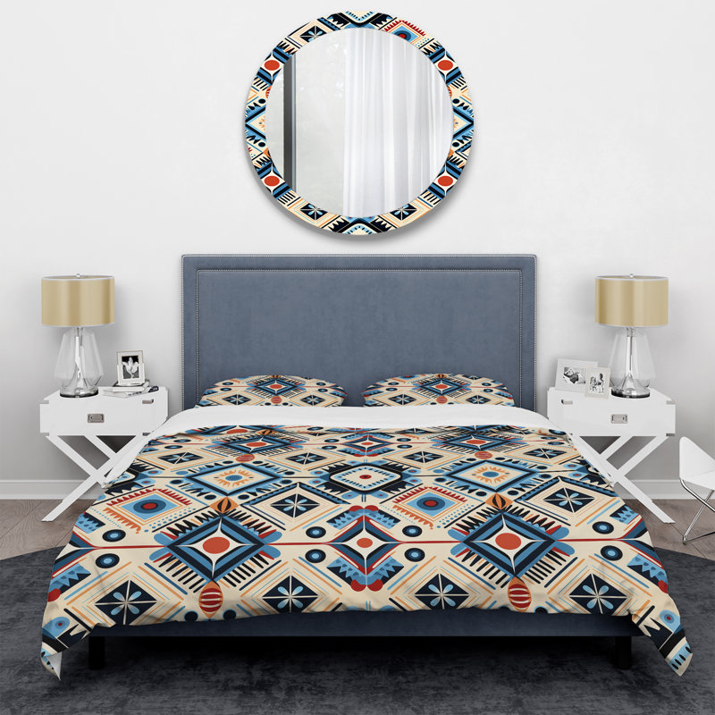 Ensemble de housse de couette géométrique Beige And Blue Tribal Essence Geometric