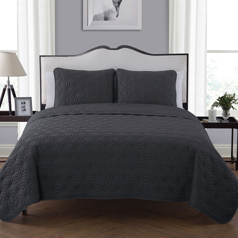 King Size Gray Microfiber Reversible Quilt Set
