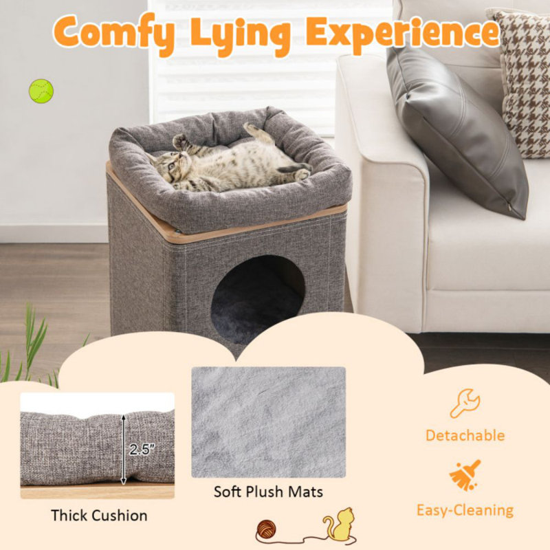 Gray 3-Story Cat House with Sisal Scratching Board