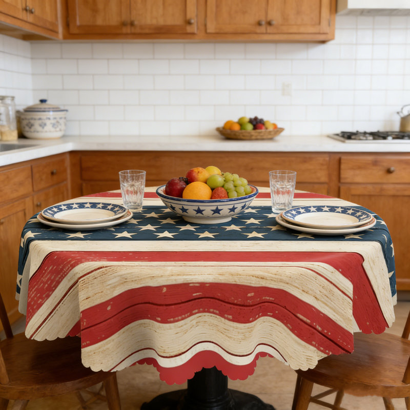 Nappe en bois avec nappe drapeau américain