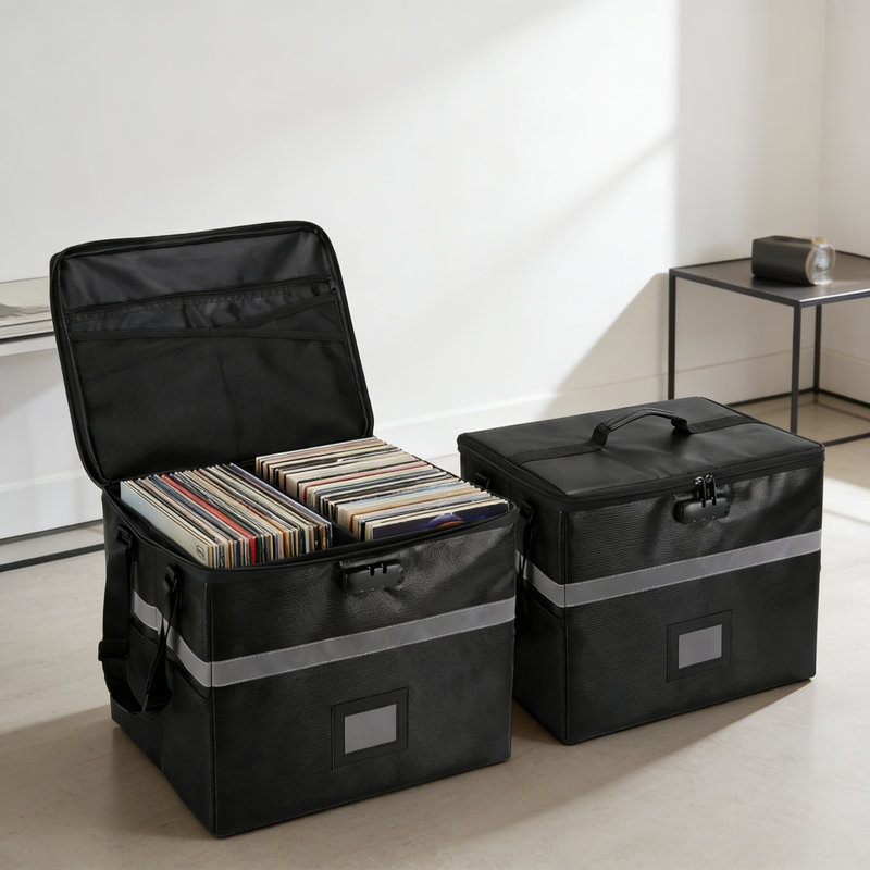 Vinyl Record Storage Box With Lock, Fireproof Water Resistant Record Organizer For 150+ Single Records