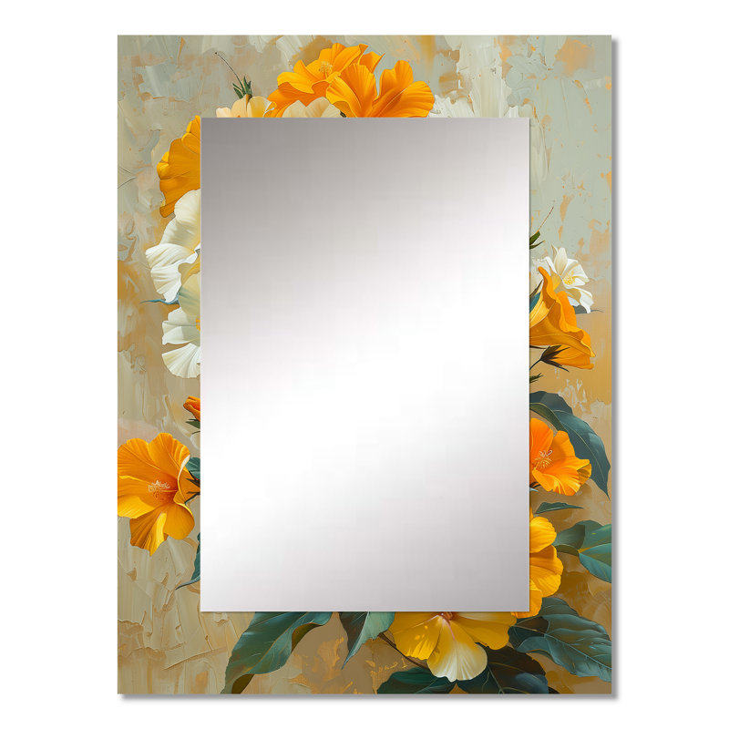 Vibrant jardin orange blanc Morning Glory I - grand miroir de gloire du matin, décor de miroir mural traditionnel unique, impression d'art en métal