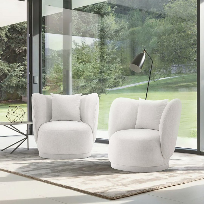 Fauteuil demi-tonneau crème Siri, Crème ; lin