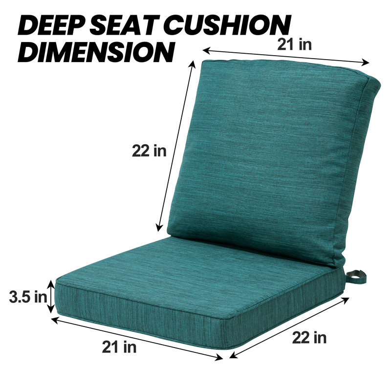  Coussin de siège / dossier d'extérieur l 21 po x P 22 po x H 3,5 po Ebern Designs, Sarcelle, 2
