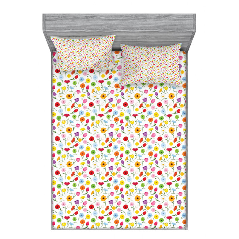 Microfiber Floral Sheet Set, Queen Sheet Set with Fitted Sheet