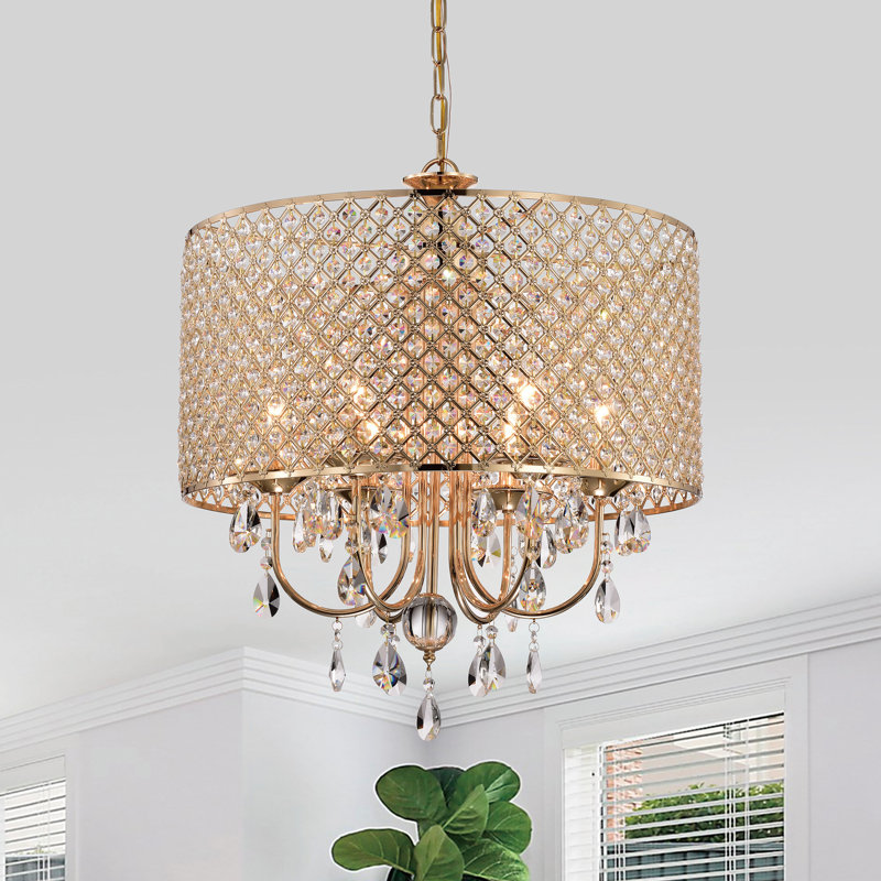 Ivonna 6 - Light Dimmable Drum Chandelier, Gold