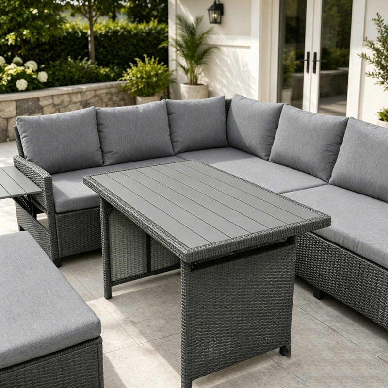 Ensemble de canapé d'extérieur en rotin 5 pièces 5 pièces, Gris