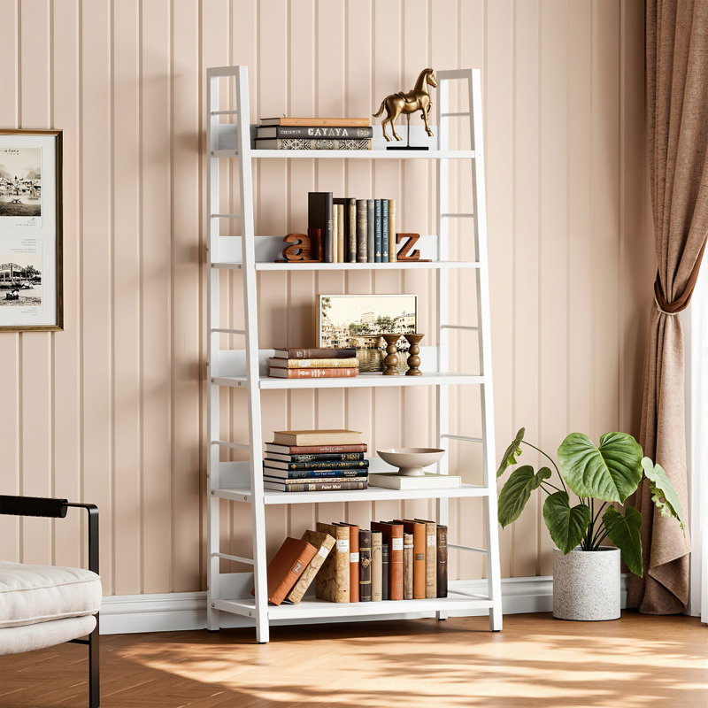 Bibliothèque échelle en bois et métal H 59 "à 5 niveaux Keedy , Blanc