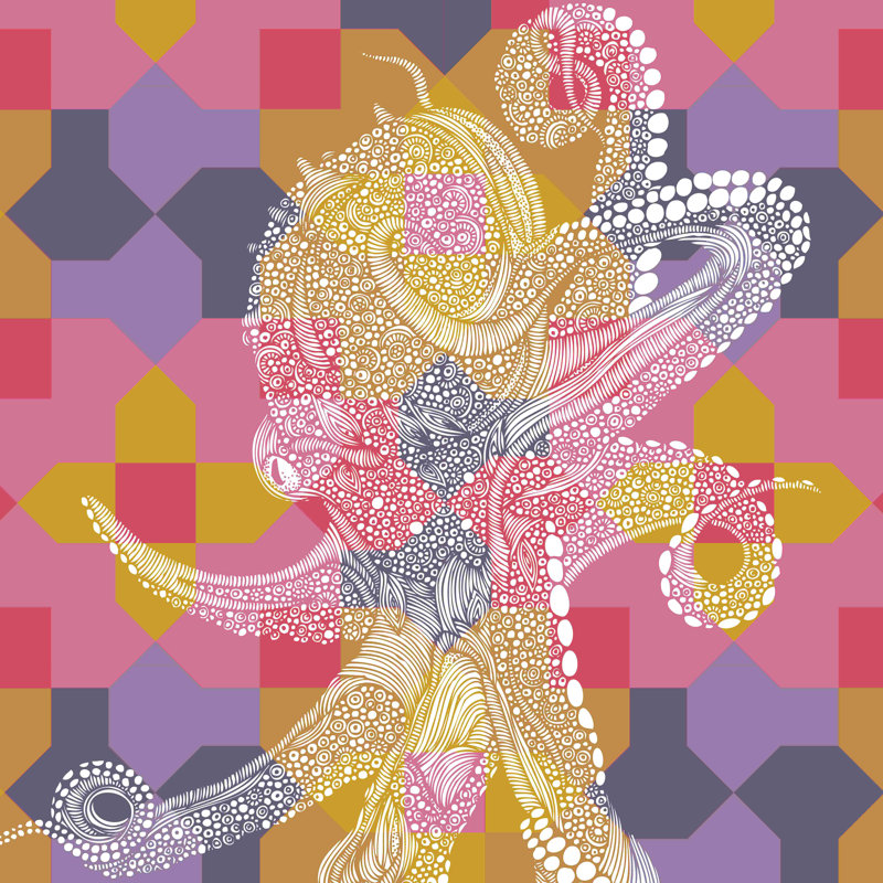 Geo Octopus - impression sur toile tendue, H 12 po x l 12 po, White Single Picture Framed, Oui