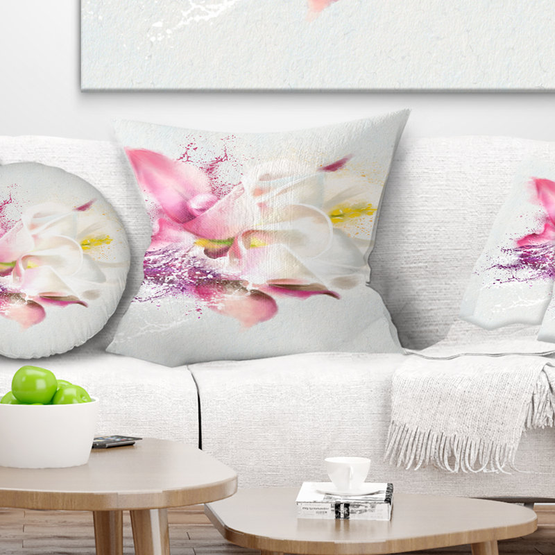 Rose rose aquarelle - coussin imprimé floral, 18 po x 18 po, Coussin décoratif