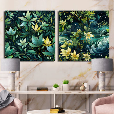Natures Meditation Mediation - Ensemble de 2 collages carrés botaniques abstraits