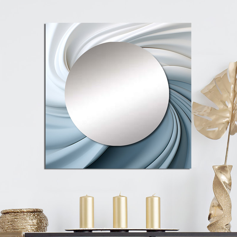 Richerson - White & Blue Zen Zephyr Spiral II Abstract Spirals Large Square Mirror For Wall Art Decor, 29" x 29"
