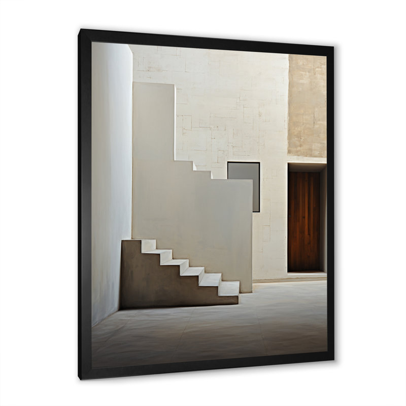 «Minimalisme accentue la simplicité des escaliers I sur toile», H 44 po x l 34 po x P 1,5 po, Cadre photo noir