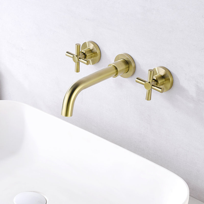 Wall Mounted 2-handle Bathroom Faucet, Gold