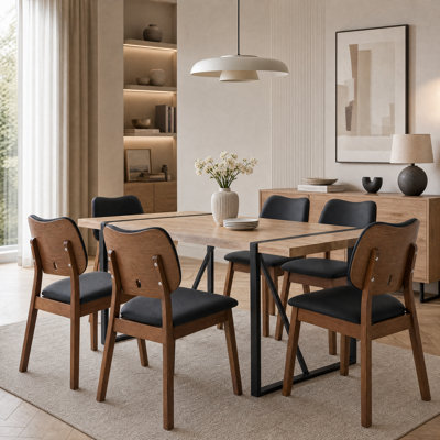 Mid-Century Modern Faux Leather Dining Chairs with Solid Wood Legs(Set of 6)