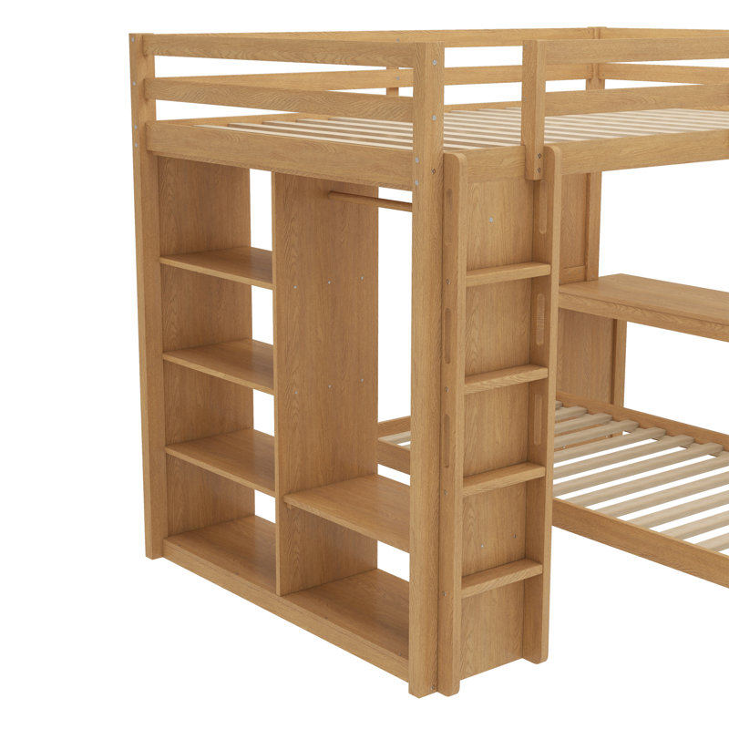 Grand lit superposé au-dessus d'un lit simple en bois, Naturel