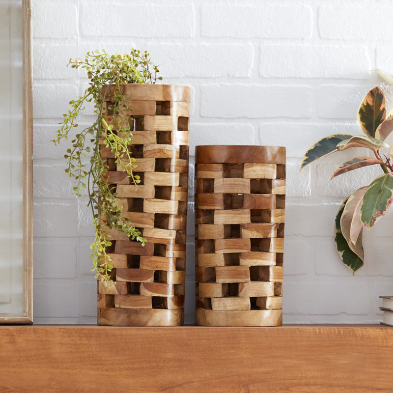 Ensemble de vases de table 2 pièces en bois brun Thalia
