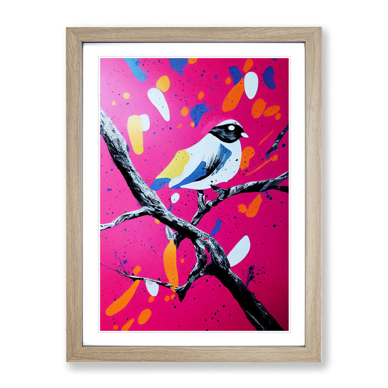 Splashed Bird No.2 Abstract - Framed Print, 64cm H x 46cm W x 2cm D, Oak Framed
