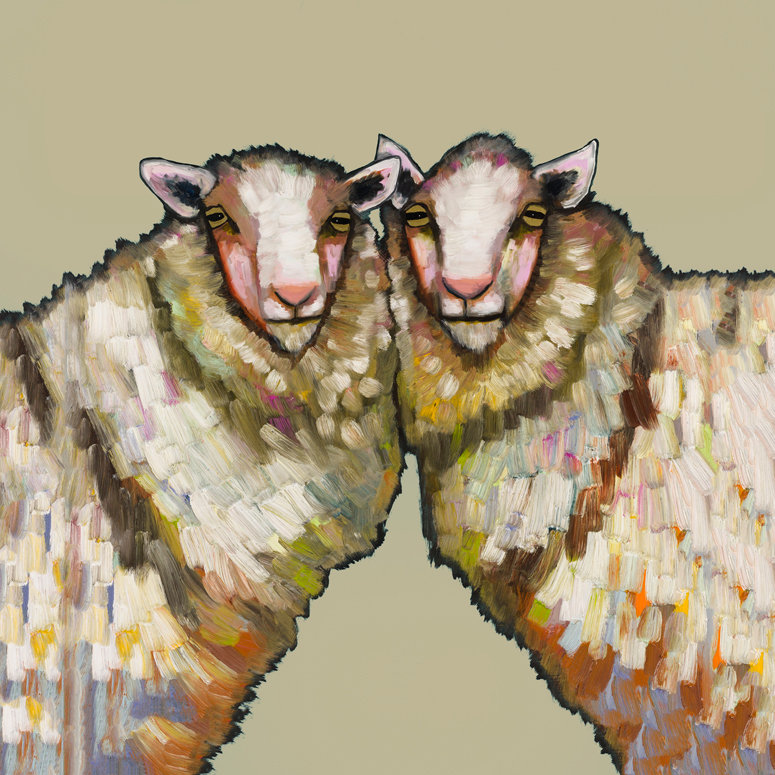 «Sheep Duo» par Eli Halpin, reproduction d'art sur toile taupe, H 12 po x l 12 po