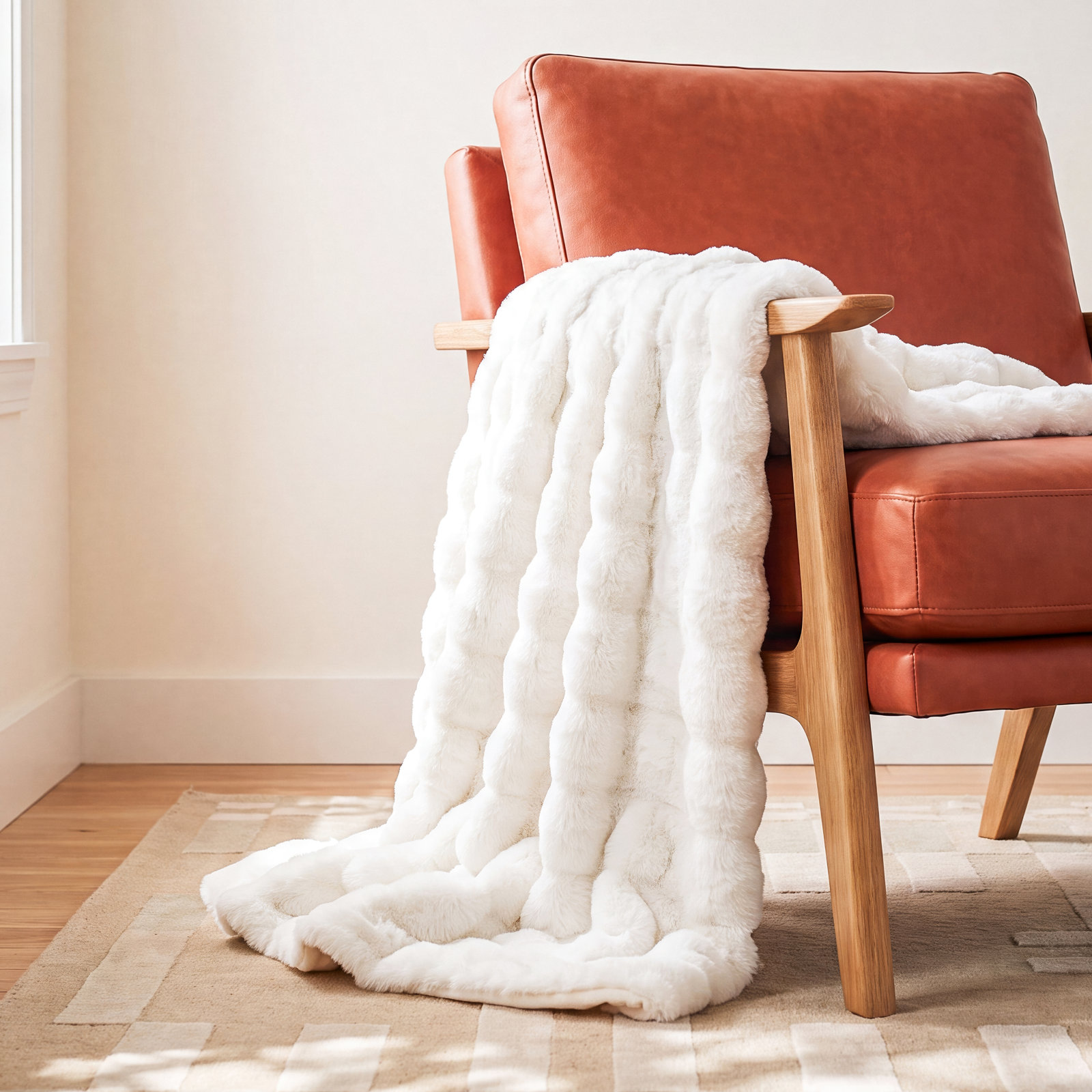 Faux Fur Weighted Throw Blanket, Ivory White, 80" L x 60" W