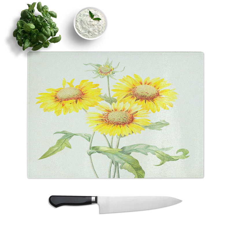Tempered Glass Yellow Blanket Flowers by Pierre-Joseph Redoute Chopping Board, 28.5 cm W x 20 cm L