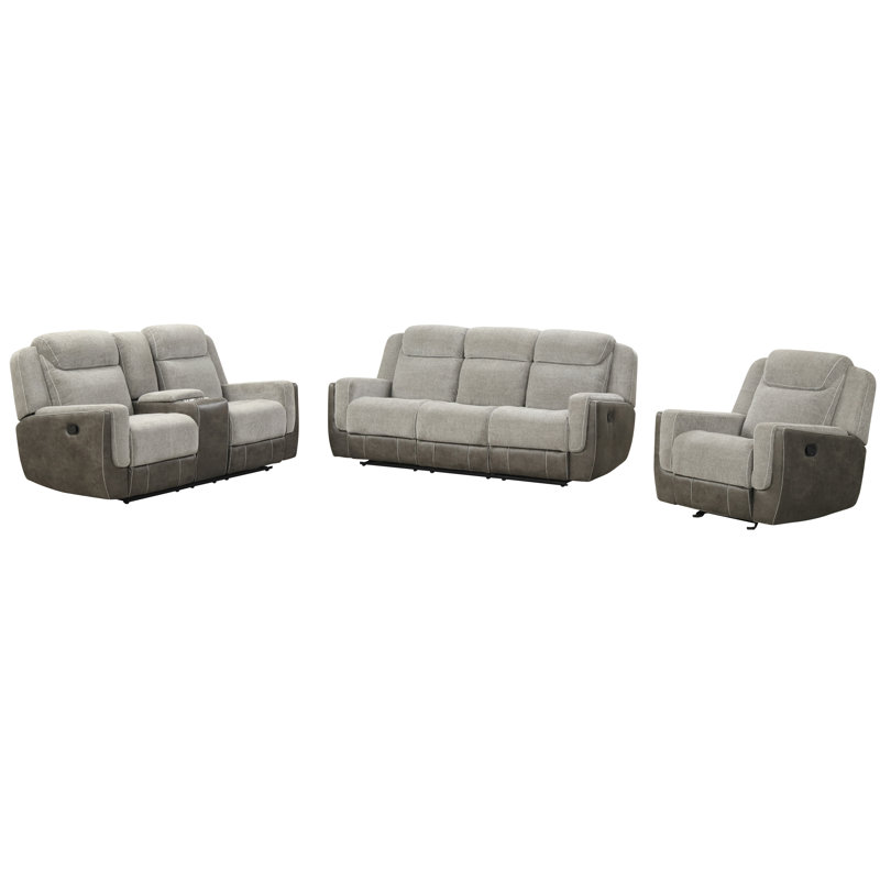 Ensemble de salon inclinable 3 pièces Yensy avec porte-gobelet, port USB et prise de courant, Brun
