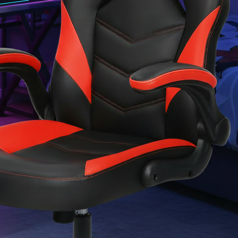 Red, PU Leather Gaming Chair, Ergonomic Office Computer Chair With Lumbar Support, Height Adjustable, Casters, And Flip-Up Armrests.